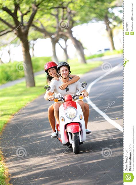 scooter couple driving in summer stock image image of