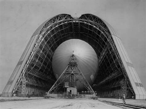 airborne aircraft carrier uss macon inside her home port the 8 acre hangar one ca 1933