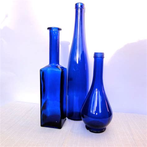blue glass bottles set   italian vase  oldamsterdam