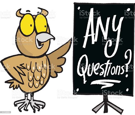Vector Cartoon Of Wise Owl Pointing To Noticeboard Inviting Questions