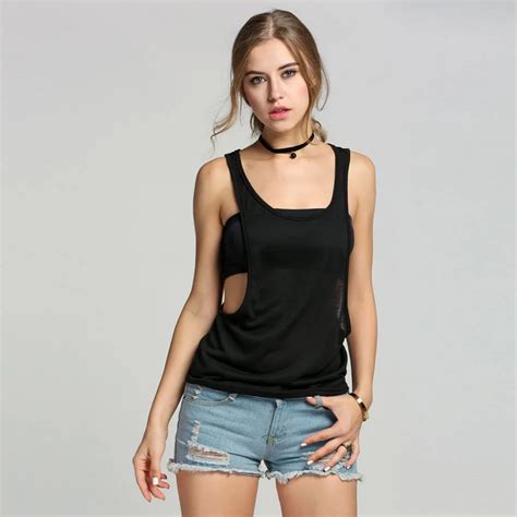 summer style sexy tank top women casual loose open side tank sleeveless solid camisole cotton