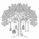 Coloring Treehouse Birds Pages Tree House Adults Boomhutten Colouring Kids Adult Bird Color Print Printable Fun Book Garden Books Houses sketch template