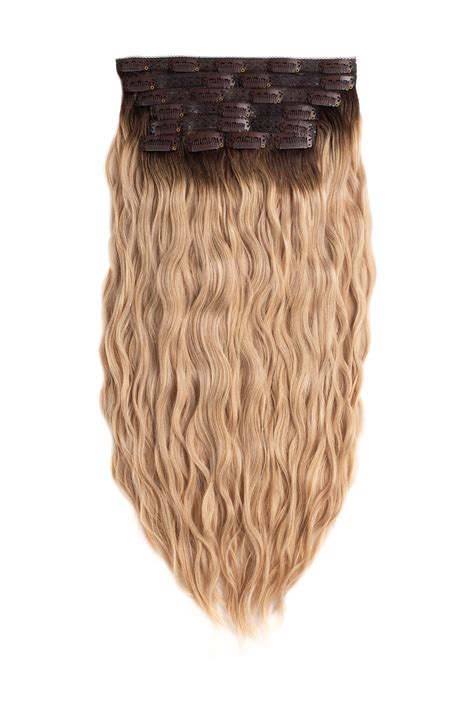 Rooted Butter Blonde Beach Wave Clip In Glam Seamless Hair Extensions