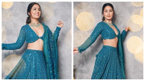 Hina Khan In Blue Chikankari Lehenga Looks Like An Ethnic Diva Pics