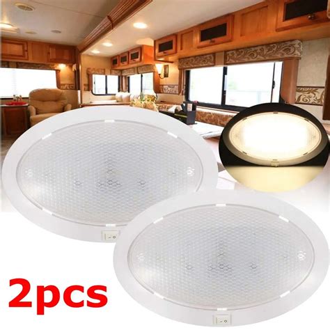 pcs  pancake led light rv interior ceiling dome light  switch  camper trailer boat