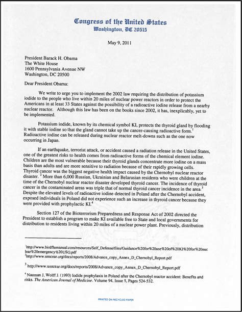 potassium iodide congressional letter