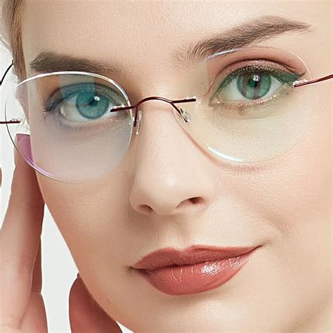 titanium unisex glasses rimless with diopter round eyeglasses 8506