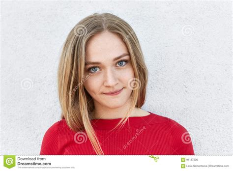 Confident Woman With Light Hair Mesmerizing Eyes And Pure