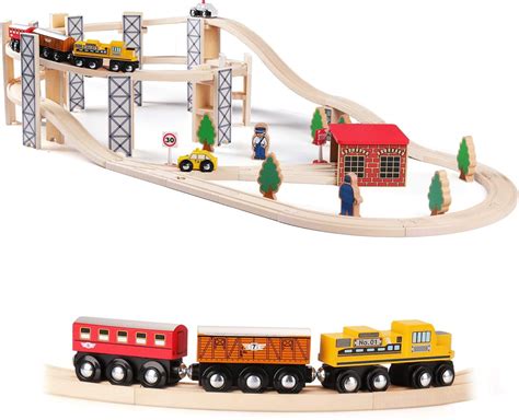 ottoy wooden train set toy  rail high level part  pcs flyover overpass wooden train
