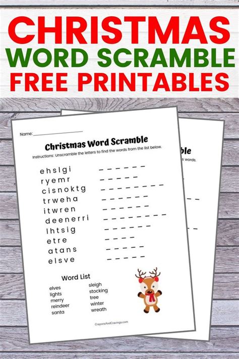 christmas word scramble  printable  answer key