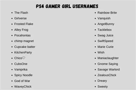 ps gamer girl usernames ideas