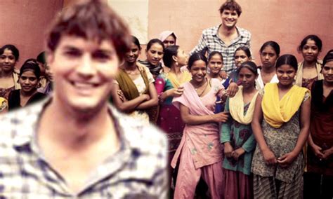 ashton kutcher towers over group in india daily mail online