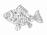 Steampunk Fish Coloring Vector Book Style Illustration Drawing Stock Preview Móda sketch template