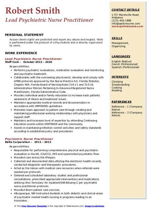 mental health nurse resume sample