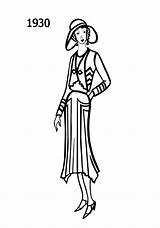 Silhouettes Drawing 1920s Flapper 1930 Fashion Costume Drawings Dress Getdrawings 1931 Line History sketch template