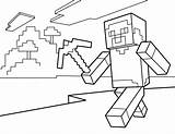 Minecraft Coloring Steve Pickaxe Pages Printable Print Version sketch template