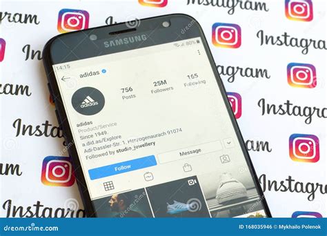 adidas official instagram account  smartphone screen  paper instagram banner editorial photo