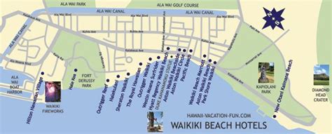 map  waikiki beach hotels  waikiki landmarks hawaii vacation