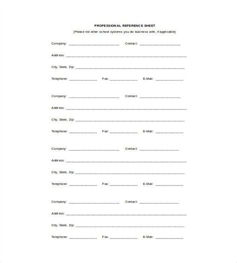 reference sheet templates  sample  format