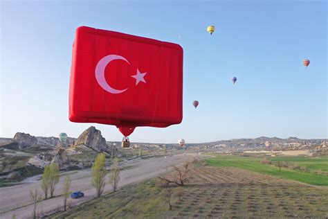 Turkish Flag Shaped Hot Air Balloons Dot The Sky In Cappadocia Daily