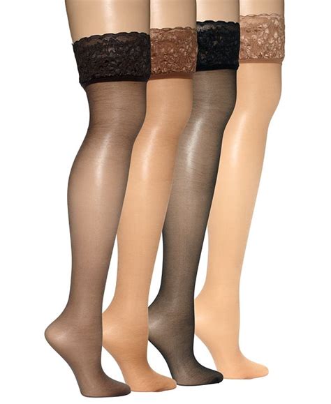 hanes women s silky sheer lace top thigh highs pantyhose 0a444
