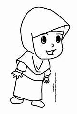Mewarnai Sekolah Kartun Sketsa Akhwat Muslimah Santri Islami Alat Jilbab sketch template