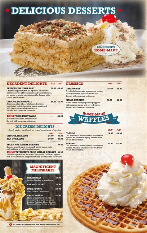 dessert menu and prices