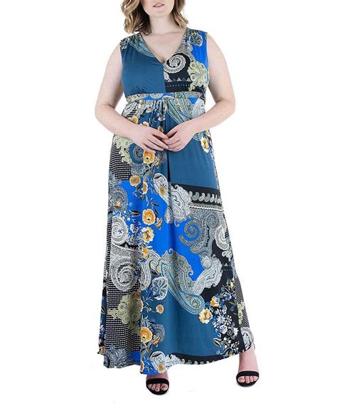 24seven Comfort Apparel Plus Size Paisley Sleeveless V Neck Maxi Dress