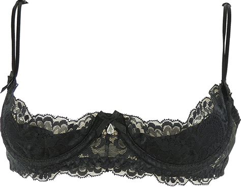 Ladies Naughty Sexy Black Shelf Open Half Cup Padded Underwired Lace