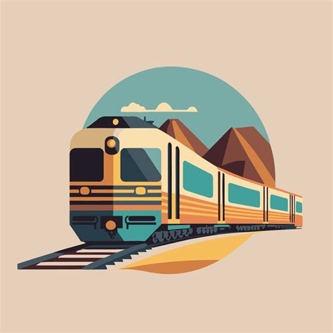 train rail logo symbol flat color vector illustration locomotive