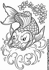 Coloring Asian Pages Adult Drawing Printable Templates Color Colouring Fish Koi Adults Tiger Book Popular Advanced Getdrawings Printables Colorpagesformom sketch template