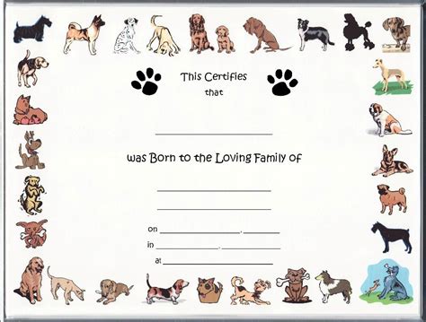 puppy birth certificates dog birth birth certificate template