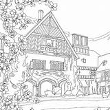 Coloring Pages Scenery Adult Color Coloriage Adults Colouring Mountain Green Gables Waves Books Anne Landscapes Book Printable House Landscape Buildings sketch template