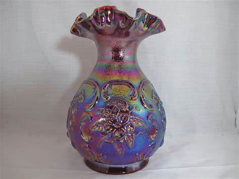 Fenton Red Rambler Rose Carnival Glass Vase Carnival Glass