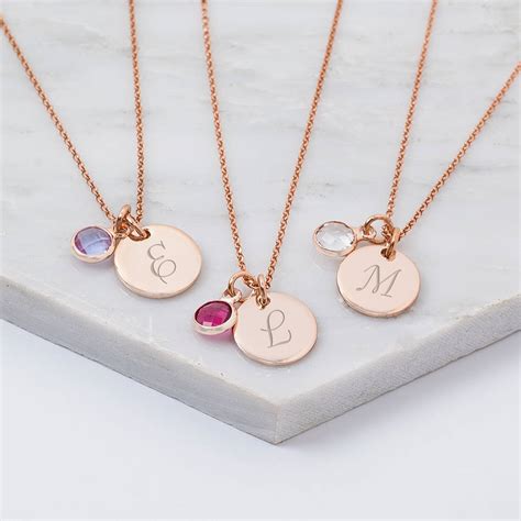 personalised sterling initial birthstone necklace  bloom boutique