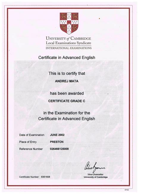 cambridge certificate  advanced english