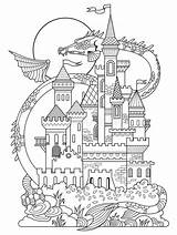 Castello Colorare Schloss Kasteel Drago Draak Vettore Drawing Castelo Colorir Drawings Drachen Vetor Fairytale Disegni sketch template