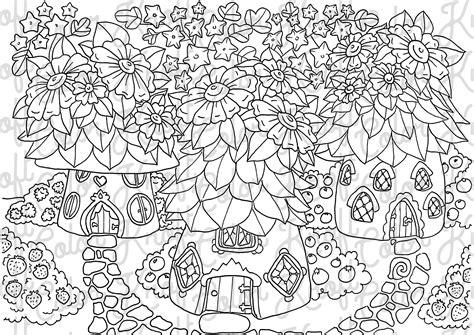 fairy garden coloring page house  fairies digital etsy