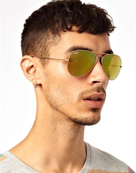 Lyst Ray Ban Aviator Sunglasses In Yellow For Men
