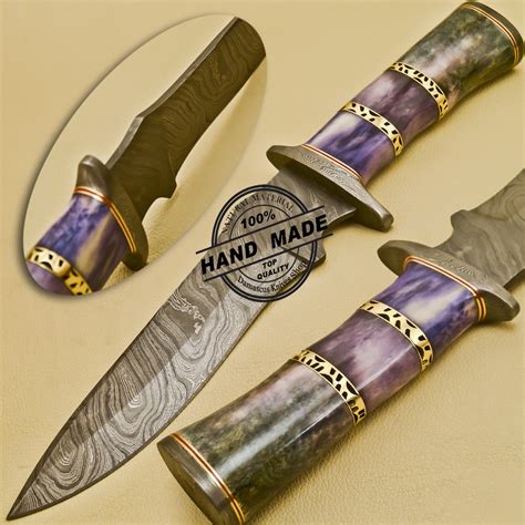 custom handmade damascus steel hunting knife  colored bone