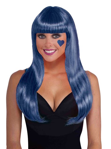 adult royal blue women long wig   costume land
