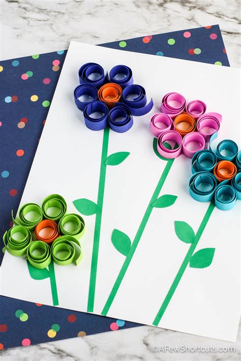 curled paper spring flowers kids craft   shortcuts