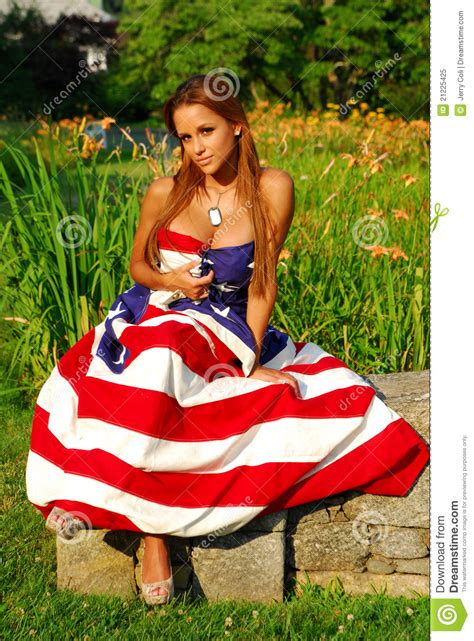 beautiful women wrapped in the american flag stock image image of