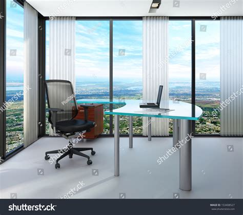 modern office interior  huge windows  panoramic view stock