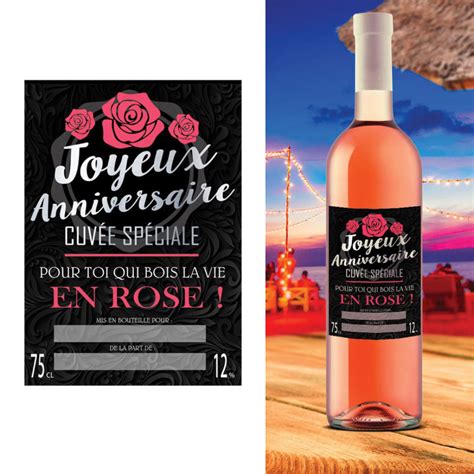 bouteille de rosé spéciale anniversaire sur cadeaux et anniversaire