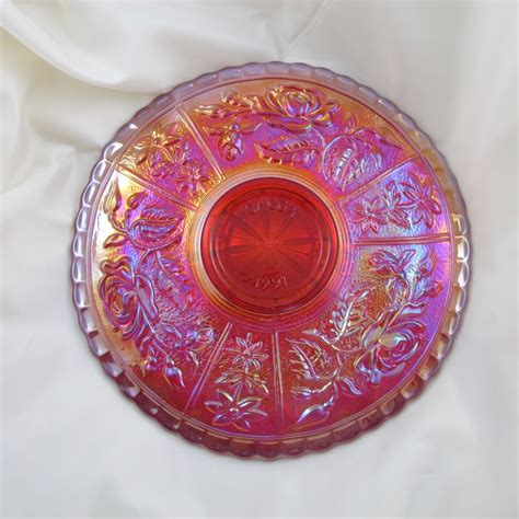 fenton red peacock dahlia carnival glass plate hoacga limited edition
