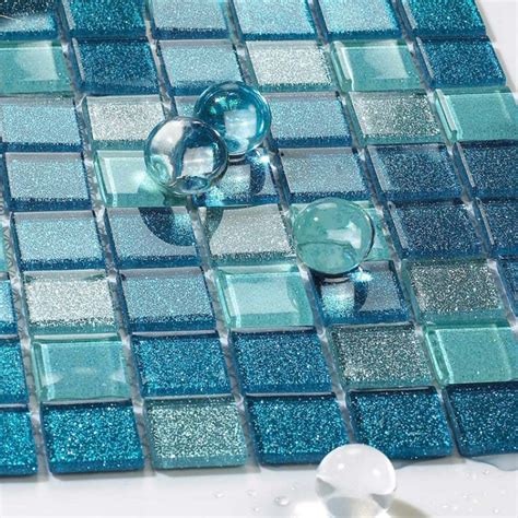 Blue Glass Tile Bathroom Floor Clear Crystal Mosaic