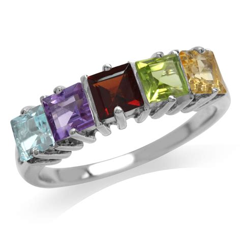 genuine gemstone multi color  stone  sterling silver ring ebay