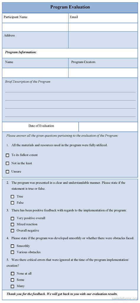 program evaluation form sample program evaluation form sample forms