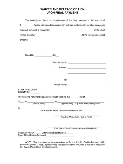 release  lien form florida fill  printable fillable blank